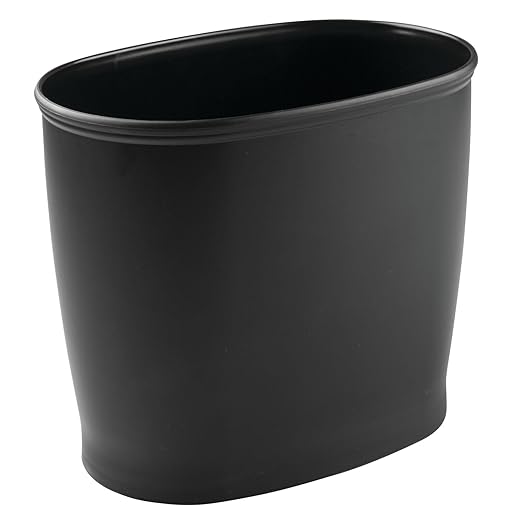 mDesign Oval Shatter-Resistant Plastic Trash Can 8.5 Liters Black 12 x 8 x 10 (Pack of 2)