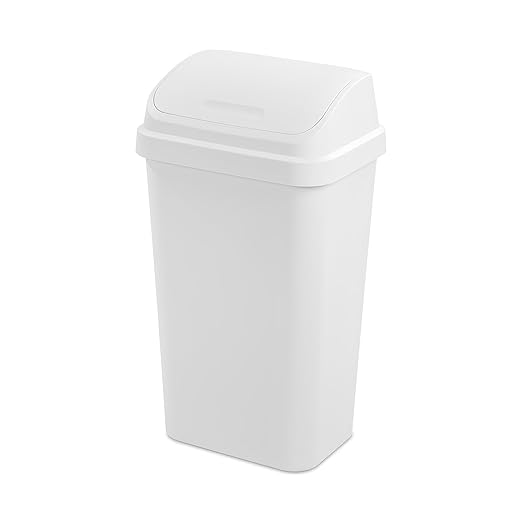 Sterilite 4-Pack Swing Top Wastebasket Sleek Square Profile Trash Can 13 Gallon White - Modern Garbage Bin for Kitchen Bathroom Garage and Workspace Fits 13 Gal Liners