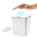 Automatic Small Countertop Trash Can with Lid 1.5 Gal/6L Toucheless Mini Waste Bin for Office Desk/Bedside Table/Coffee Bar -Batteries White