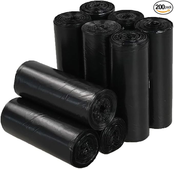 Saedy 8 gallon Kitchen Trash Bags Black Garbage Bags 200 Counts