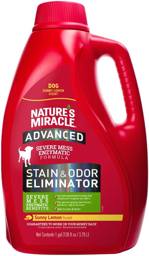 Nature’s Miracle Advanced Stain &amp Odor Eliminator Sunny Lemon Scent Severe Mess Enzymatic Formula For Tough Pet Messes 1 Gallon
