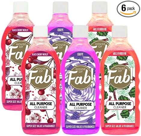HOUSE OF FAB! Powerful All Purpose Cleaner Dirt &amp Grime Removing Multi Purpose Cleaner Used for Floors Walls and Any Hard Surface Used on Large Areas 33.8 FL Oz 6 Pack Fruity