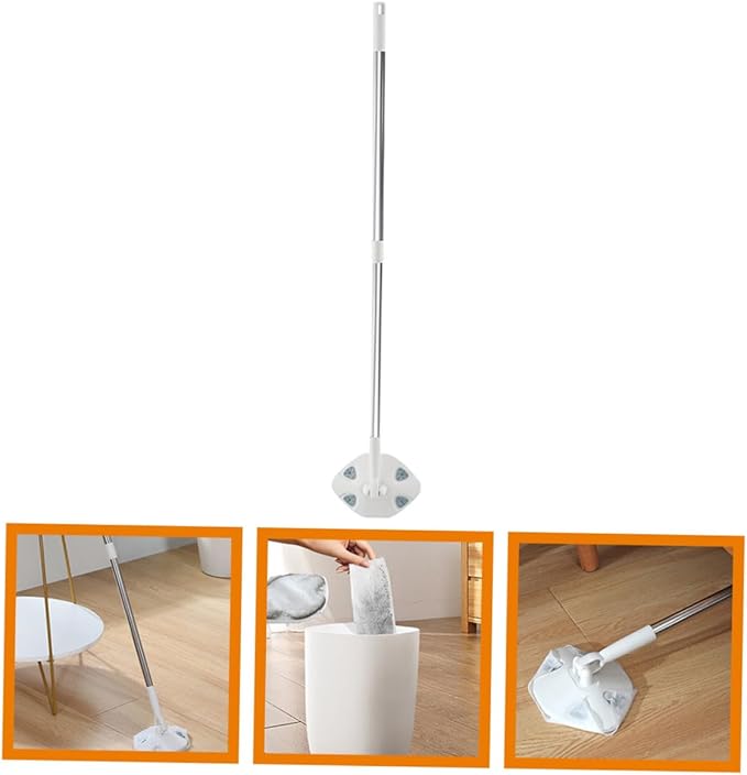 Rotatable Household Dust Mop with Retractable Handle Triangle Microfiber Cleaning Pad Replacement No-wash Hands-Free Floor Dusting Mop for Home Use