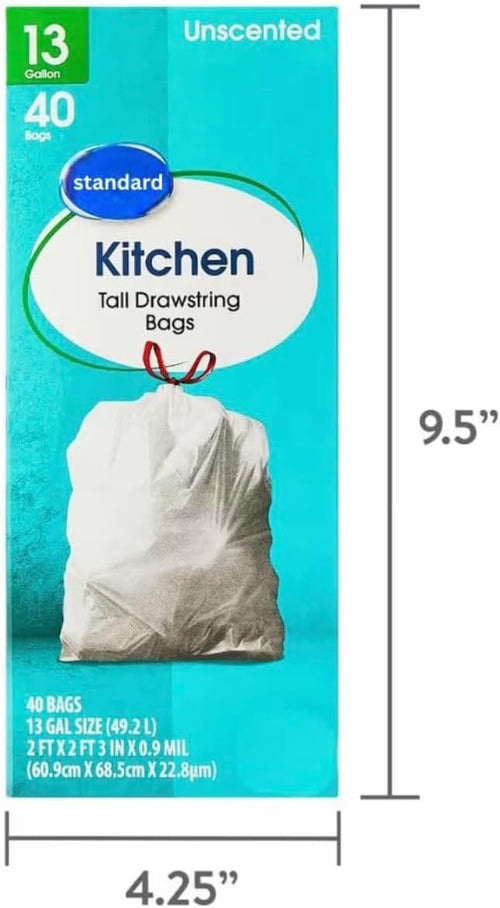 13-Gallon Tall Kitchen Trash Bags with Drawstring Handles – Unscented Leak-Resistant Tear-Resistant 40-Count Pack – Heavy Duty Garbage Bags for Home Office and Kitchen (White 40 Bags)