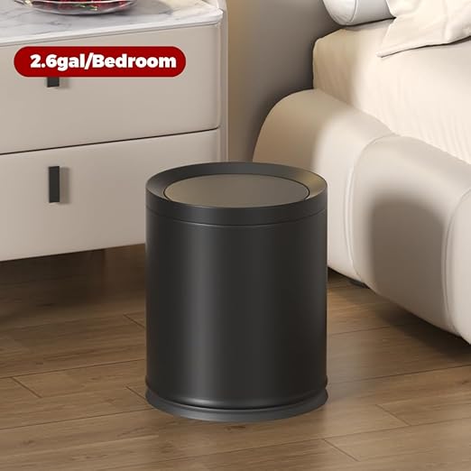 10L/2.6GAL Black Bathroom Trash Can with Swing LidBedroom Garbage can with lid Small Trash Bin for BathroomBedroomOfficeLiving RoomHotelBank