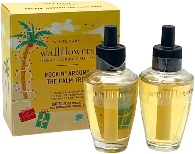 Bath &amp Body Works Wallflowers Refills Christmas Scents 4-Bulb Bundle – Holiday Tropical &amp Coastal Collection 2-Pack Gift Set with a Blue Bow (Caribbean Sleigh Ride + Rockin’ Around The Palm Tr