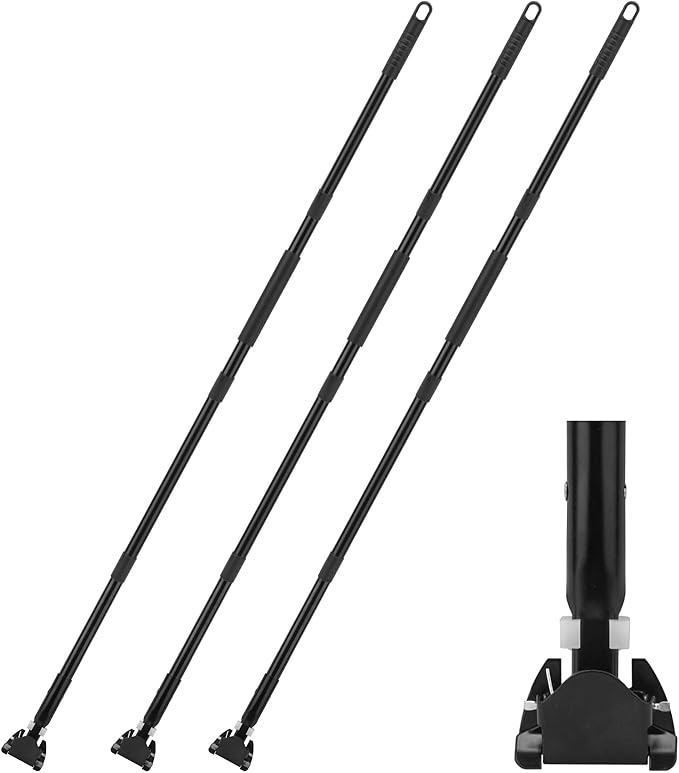 KeFanta 59 Inch Clip on Dust Mop HandleCommercial Dust Mop Frame HandleHeavy Duty Metal Stick Replacement for Floor Cleaning3 Pack