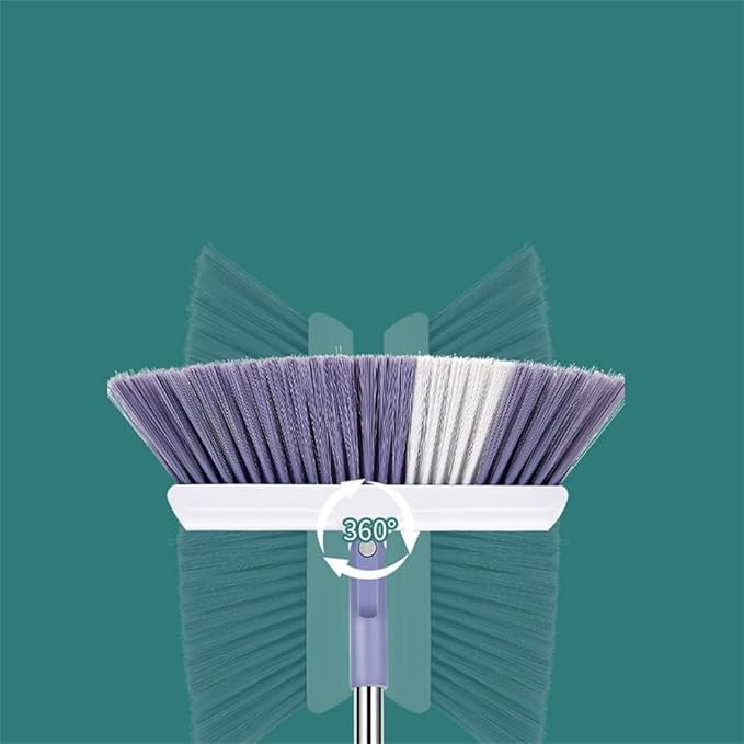 White and Folding Standing Broom Dustpan Set for Home Use with Hanging Teeth Sweeping Rotating
