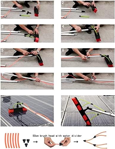 Telescopic Pole Kit Cleaning BrushWindow Cleaning Pole Water Fed Telesbrush Water/Hose Fed Pole Cleaning Photovoltaic and Solar Panels/50Cm Brush/6M Pole