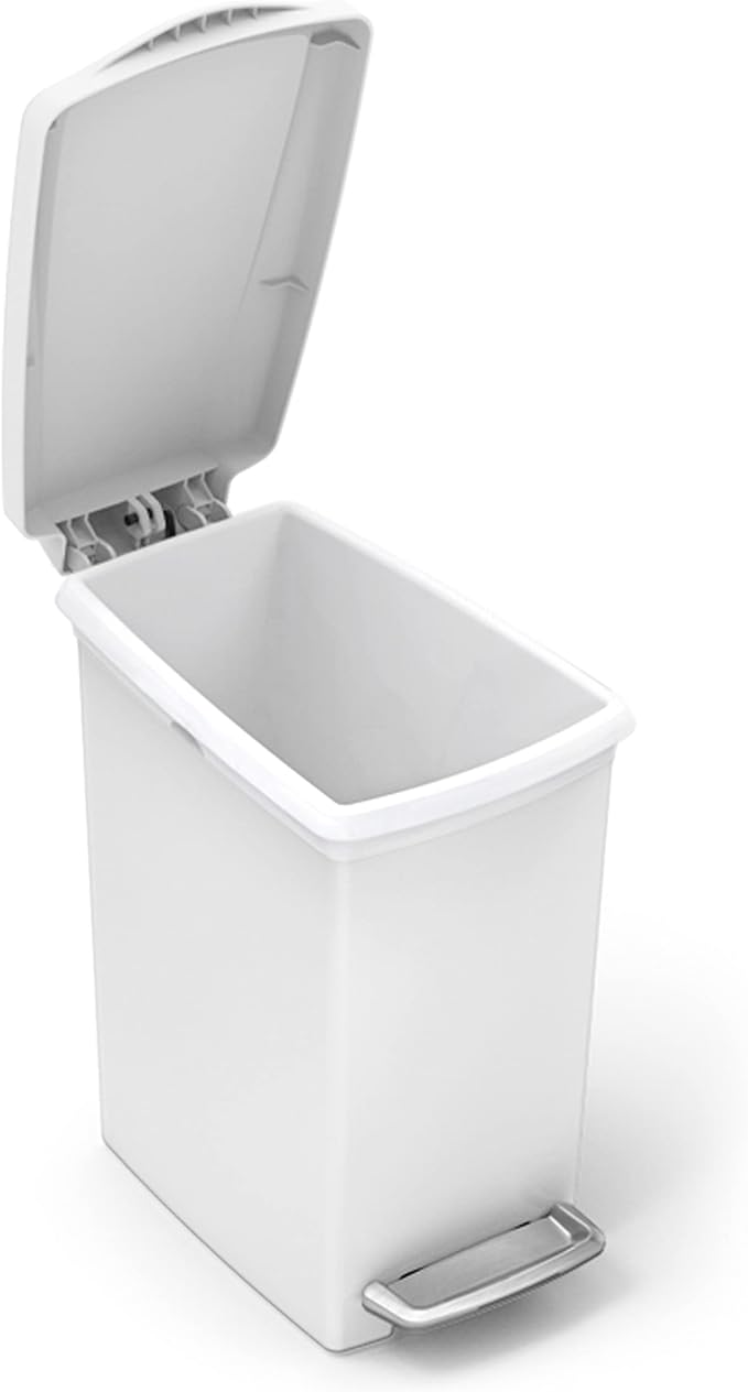 simplehuman 10 Liter / 2.6 Gallon Compact Slim Bathroom or Office Step Trash Can White Plastic
