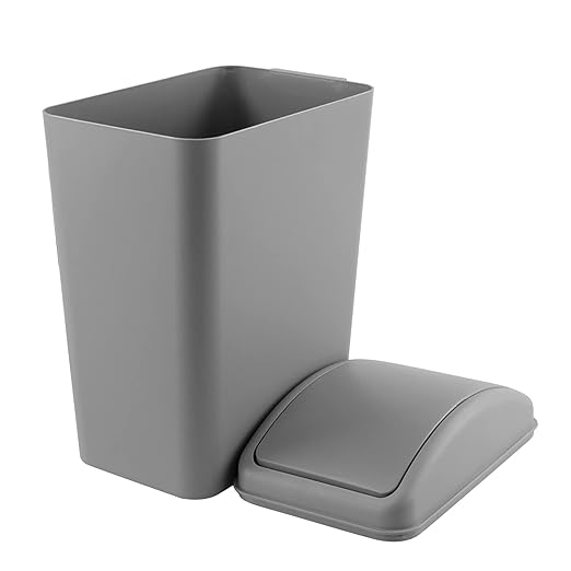 Plastic Trash Bin with Swing Lid 16 L Small Garbage Bins Grey