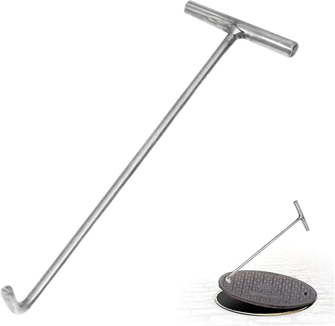 Heavy Duty Stainless Steel Drain Cover Lifter with T Handle for Grate and Utility Access Covers (15 * 60CM)