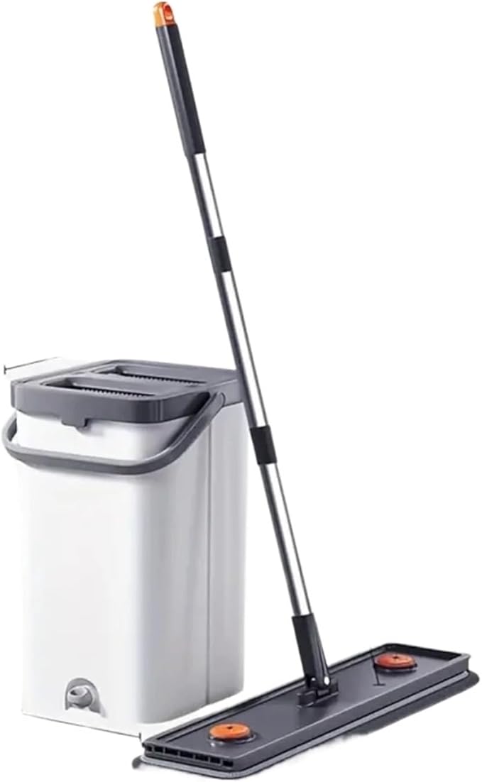 Set Flat Floor with Bucket 33cm Washable Microfiber Wet&ampDry System Cleaning House Mops Home Living Room Tool(33cm-Bucket-4-Mop)