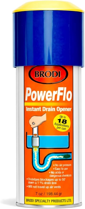 Powerflo Instant Drain Opener Non-Chemical Hydraulic Action Clears Clogs Fast Works on All Drain Sizes Safe for Plumbing &amp Vents Powerful solution with 18 applications (Pack of 1)
