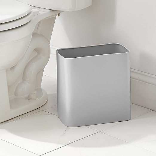 mDesign Small Metal 2.4 Gallon/9 Liter Trash Can Wastebasket Garbage Bin for Bathroom Slim Rubbish Waste Bin Trashcans - Mirri Collection - Gray (23578MDBST)