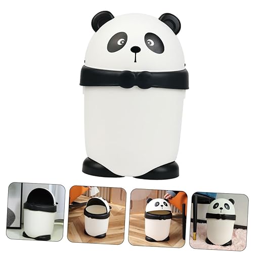 PRETYZOOM Creative Cartoon Panda Garbage Can with Shake Lid Small Plastic Trash Bin for Cute Animal Wastebasket for Home Decoration and Compact Spaces