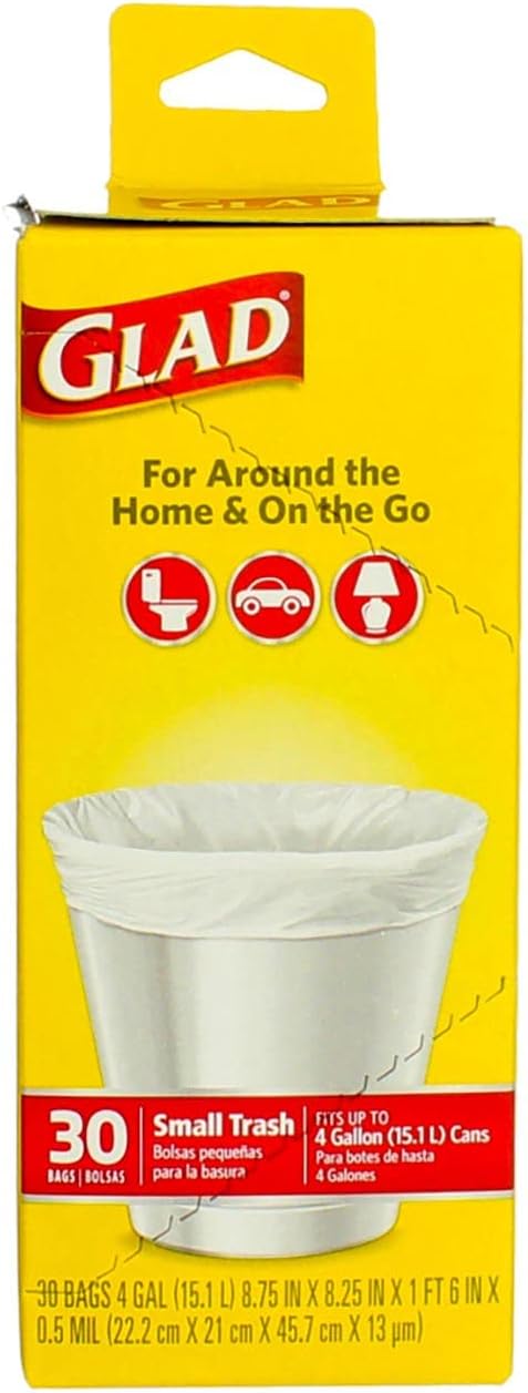 Glad Flat Top Small Garbage Bag 30 Count per Pack - 6 per case.