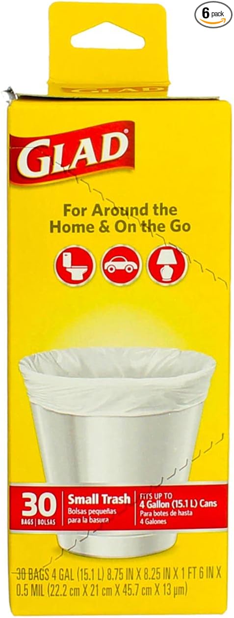 Glad Flat Top Small Garbage Bag 30 Count per Pack - 6 per case.
