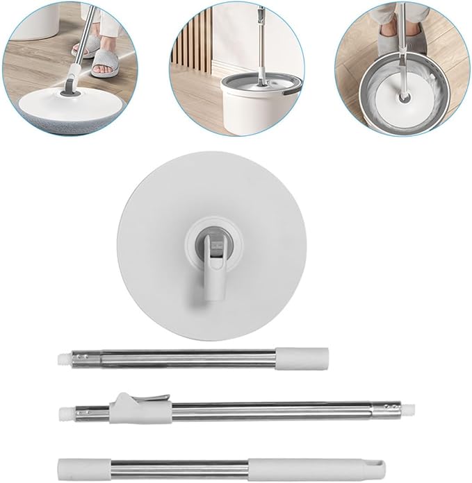 Rotary Mop with Sewage Separation and Free-Hand Wringing Gray-White Handle Round Absorbent Microfiber Head for Laminate and Hardwood Floor Cleaning at Home