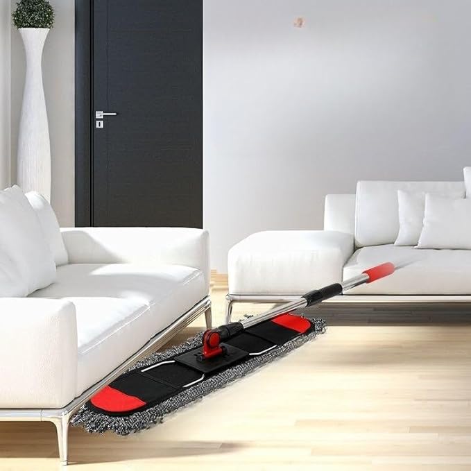 Folding dust mop Large Household and Hotel Thickened Cotton Thread Floor mop 24-inch Black and red +1 Head (Total 2 Heads)