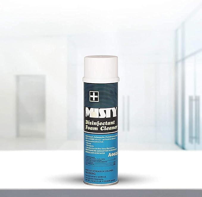 MISTY Disinfectant Foam Spray - 19 oz (Case of 12) - 1001907 - Kills Staph Salmonella Pseudomonas and HIV-1 (AIDS virus)* on hard surfaces when used as directed