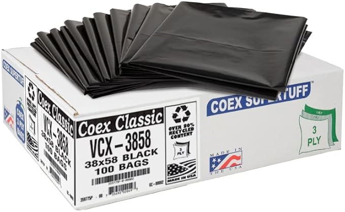 Aluf Plastics 55-60 Gallon Trash Bags - 1.25 MIL (eq) Black Heavy Duty Trash Can Liners - 38 x 58 - Pack of 100 - For Contractor Industrial Commercial &amp Outdoor