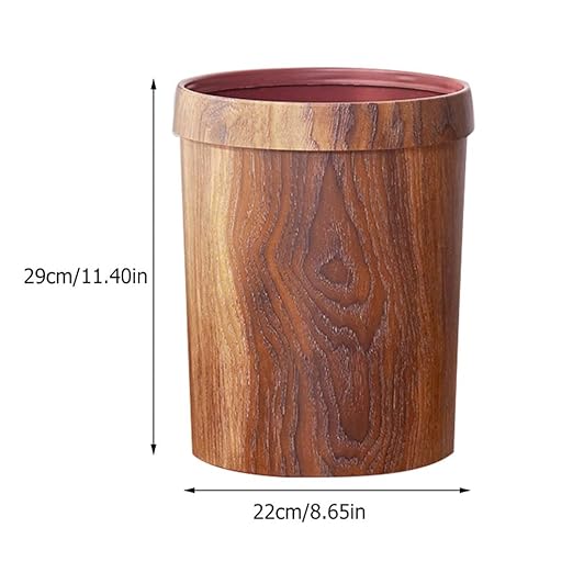 Hemoton Decorative Trash Can Plastic Wood Small Round Wastebasket Bamboo Garbage Container Bin Trash Can Pail for Bathroom Kitchen Office