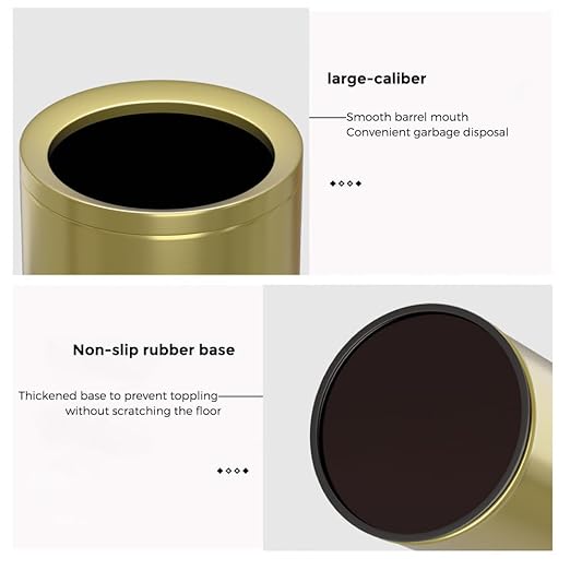 12L/3Gal Antique Brass Bathroom Trash CanBrushed Brass Garbage canSmall Gold Wastebasket for OfficeHotelrestuarantBankBathroomBedroom (Gold 12)