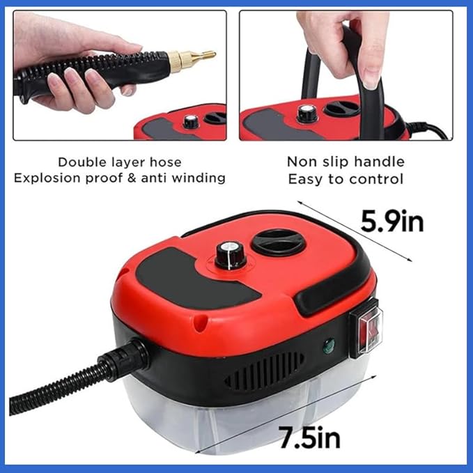 Saker Handheld Steam Cleaner2026 Upgraded Portable Steamer for Cleaning 2500W High Pressure 229°F/105°C Includes Nozzle&amp3 Brushes-Home Dirt Tile Car Kitchen (Single Control-Red)