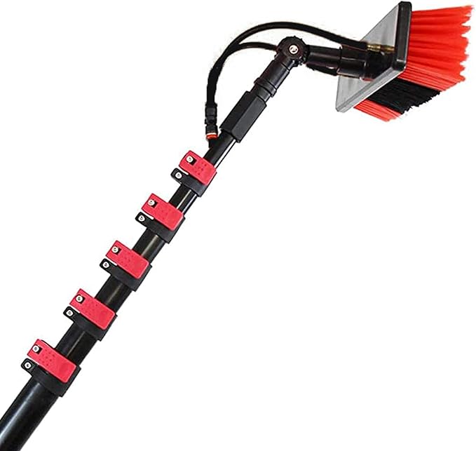 Water Fed Pole Kit Outdoor Window Glass Cleaner Photovoltaic Solar Panel Cleaning System Washing Solution Scrubber Brush-12Ft/12Ft