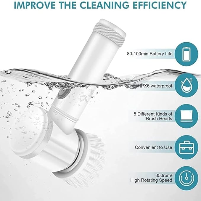 Electric Spin Scrubber Electric Cleaning Brush Cordless Power Scrubber with 5 Replaceable Brush Heads Handheld Rechargeable Shower Scrubber for Grout/Bathtub/Toilet/Window/Kitchen/Sink/Dish/Floor/Wall