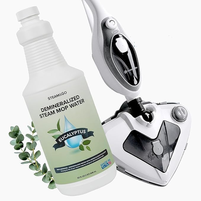 Steam &amp Go - The Housekeeper Steam Cleaner For Floors &amp Demineralized Water Bundle 10-in-1 Hard Floor Cleaner Machine &amp Grout Steam Cleaner with Floor Cleaning Solution 32 oz Eucalyptus