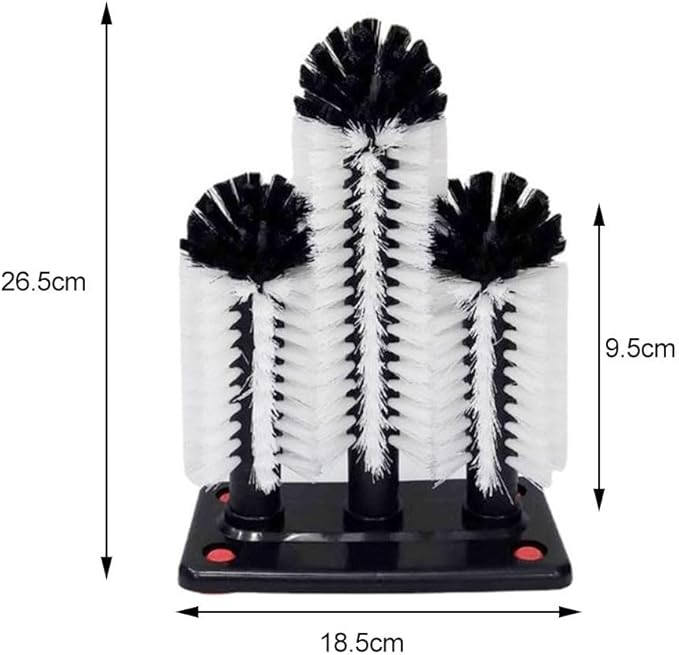 Three-Headed Glass Cup Washer for Sink with Suction Base Detachable Bristle Brush Cleaner for Mugs and Vases Bar and Kitchen Cleaning Tool