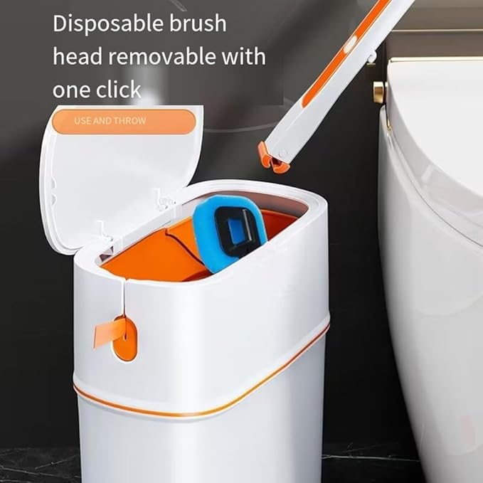 Toilet Brush System with 40 Count Refills Toilet Holder Bowl Wand Brush Cleaning Kit &amp Replacement Cleaner Refill Pads (Toilet Cleaning Kit - Orange)