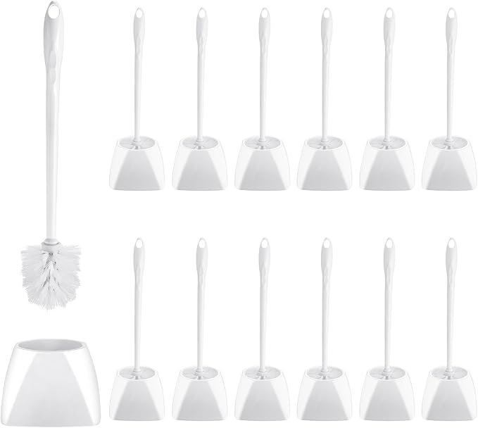 15 Sets Toilet Holder and Brush Set 16.14 Inch Toilet Bowl Cleaner Brush with Caddy Bathroom Scrub Plastic Scrubber with Long Handle for Bathroom Cleaning Easy to Assemble (White)