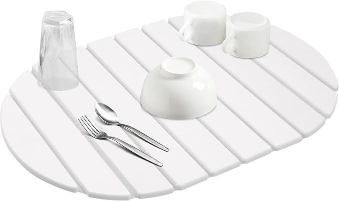 Large Stone Drying Mat Diatomite Dish Drying Mat Dish Mat Drying Kitchen Mat - Storable &amp Anti-Slip for Kitchen Oval White 24x16