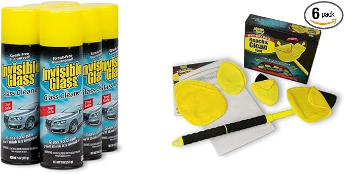 Invisible Glass 91164-6PK 19-Ounce Cleaner Pack of 6 &amp 95164 Reach and Clean Tool Wet-Dry Pro Window and Windshield Wand Glass Cleaning Tool