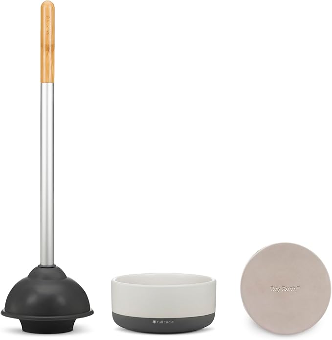 Full Circle Royal Plunge - Bathroom Toilet Plunger with Ceramic Holder and Instant-Dry Coating for Mold &amp Mildew Prevention Easy to Clean &amp More Hygenic White