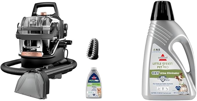 Bundle of BISSELL Little Green HydroSteam Multi-Purpose Portable Carpet and Upholstery Cleaner Car and Auto Detailer 3618 Black and Copper Harbor + BISSELL Pet Pro Oxy Spot &amp Stain