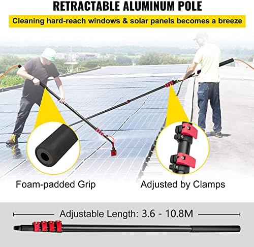 Glass Cleaning Brush Home Water Fed Telescopic Pole Kit Solar Panel Brush Rotating for Photovoltaic Panel10.8M Telescopic Window Cleaning Pole with Squeegee &amp Water Fed Brush Extendable Sol