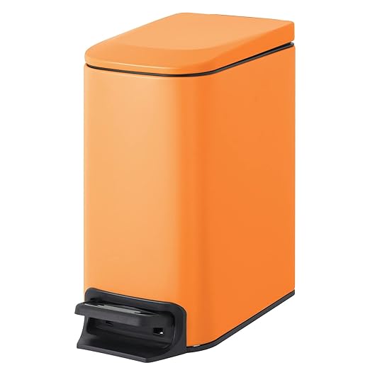 Cesun Small Bathroom Trash Can with Lid Soft Close Step Pedal 6 Liter / 1.6 Gallon Stainless Steel Garbage Can with Removable Inner Bucket Anti-Fingerprint Finish (Matt Orange)