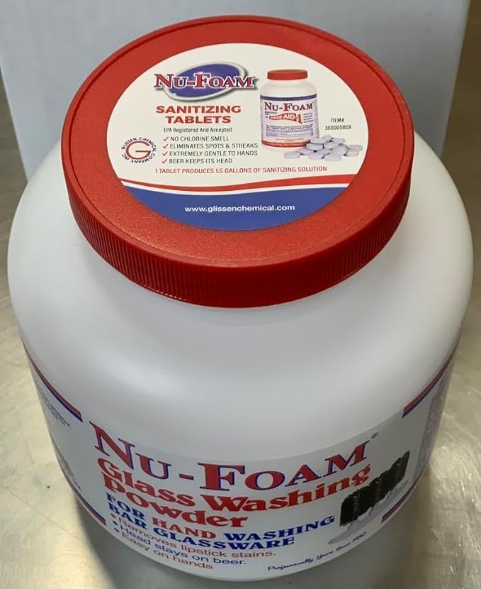 Nu-Foam Glass Washing Powder - Detergent for Bar Glassware – Original Streak-Free Solution - Hand Washing Bar Tavern Brewery Supplies - Spotless Serving Glasses - Easy On Hands - 4 Lb Jar - 2 Pack