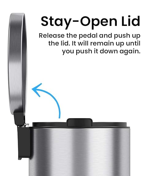iTouchless SoftStep 3.2 Gallon Slim Bathroom Trash Can with Odor Filter and Removable Inner Bucket Stainless Steel 12 Liter Round Step Pedal Garbage Bin for Bedroom Home Office Cubicle
