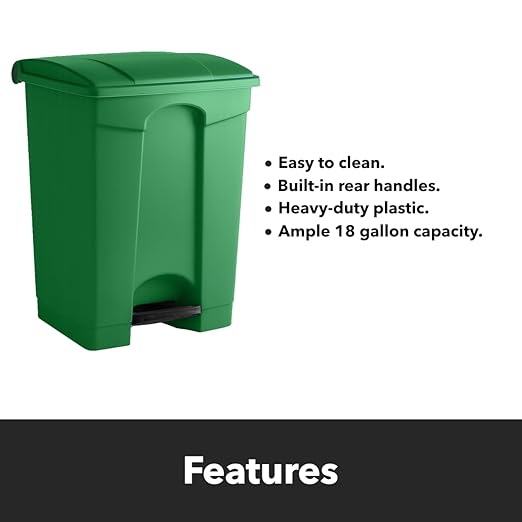 18 Gallon Large Step-On Trash Can with Lid Green Plastic Garbage Bin Commercial Rectangular Wastebasket for Kitchen Restaurant Garage Office Durable &amp Easy to Clean