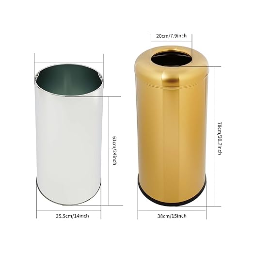 60 L / 15 Gal Trash Can with Lid Round Indoor Waste Bin Commercial Trash Can with Removable Barrel Stainless Steel Hotel Garbage Bin for Home Office Restaurant (Gold)