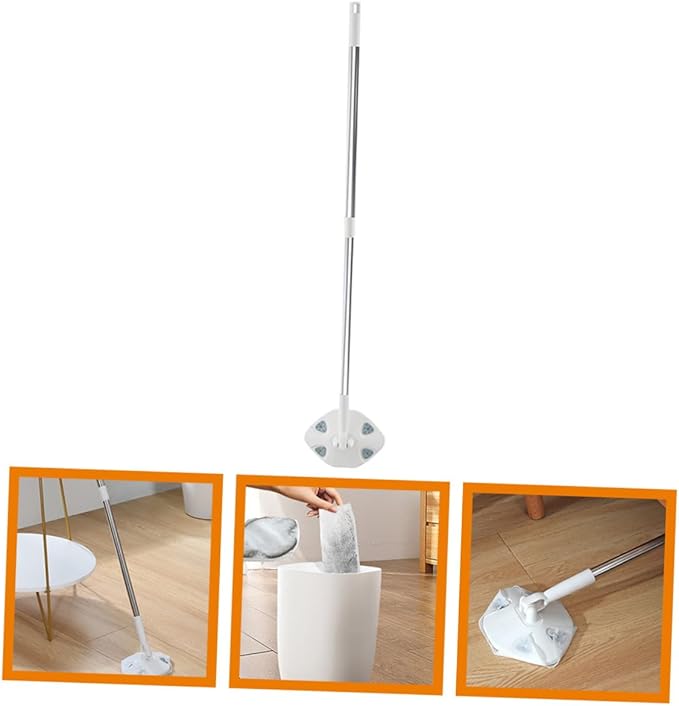 Retractable Dust Mop with Face Towel Replacement Pad White Triangle Electrostatic Cleaning Mop for Household Dust Removal for Floor and Surface Cleaning
