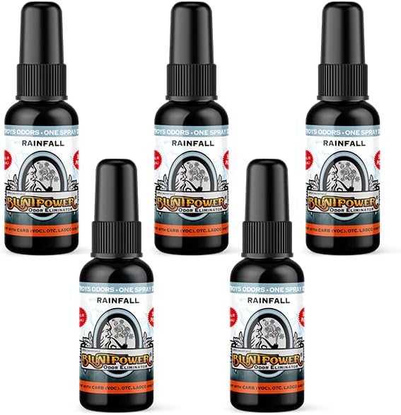 BluntPower (Rainfall 5 Pack) Concentrated Odor Eliminator and Diffuser Oil - Room Deodorizer Odor Eliminator and Smoke Eliminator Spray - Premium Oil Based Air Freshener &amp Odor Eliminator Spray