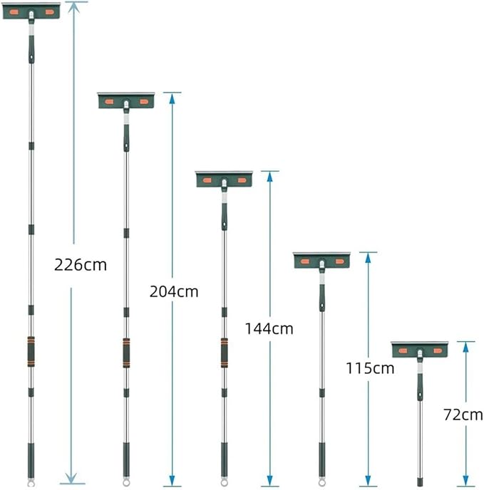 72-226CM Extended Window Cleaning Tool Glass Cleaner Mop with Silicone Scraper Brush Household Tools(226cm Green Set)