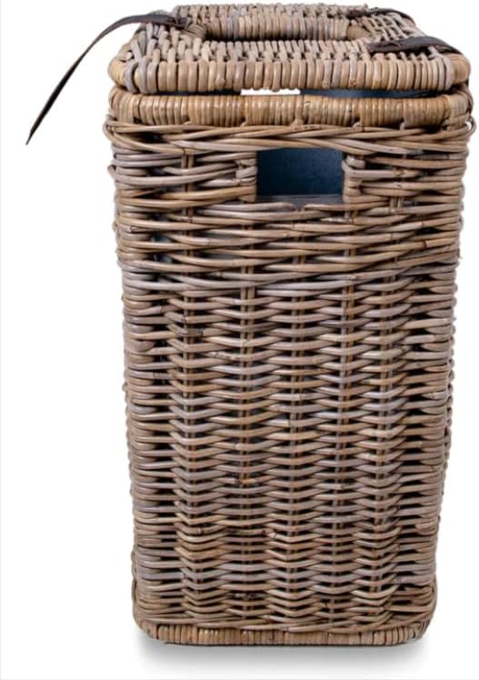 The Basket Lady Drop-in Wicker Rectangular Trash Basket with Metal Liner 20 in L x 13 in W x 24 in H 19 Gallon Capacity Serene Grey…
