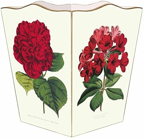 Marye-Kelley WB341-Red Floral Botanical Wastepaper Basket